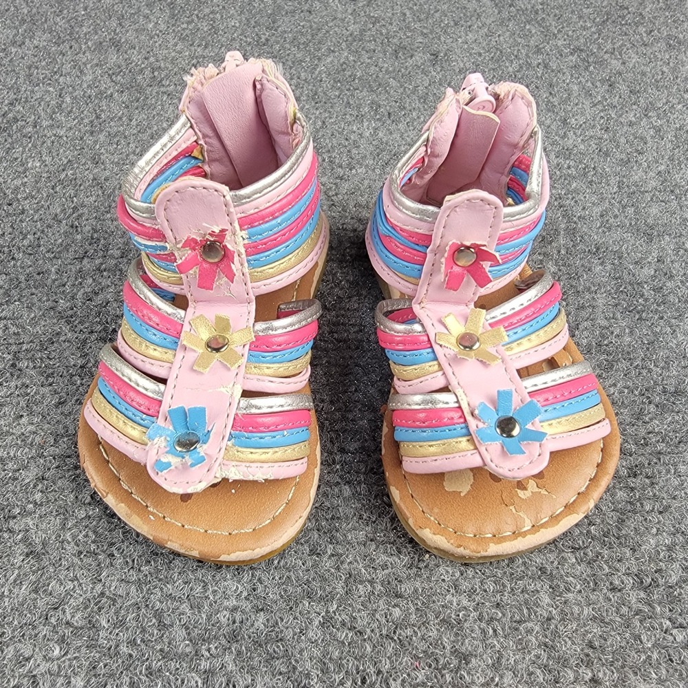 Easy USA Toddler Girls Size 4 Strappy Gladiator Sandals Pink Blue BB8003